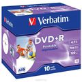 Verbatim DVD+R 4.7GB, 16x, 10, Jewel Case, Printable (43508)