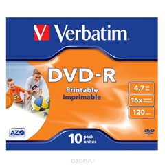 Verbatim DVD-R 4.7GB, 16x, 10, Jewel Case, Printable (43521)