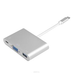 GCR GCR-AP25, Silver  USB Type-C - VGA + USB 3.0 + Type C